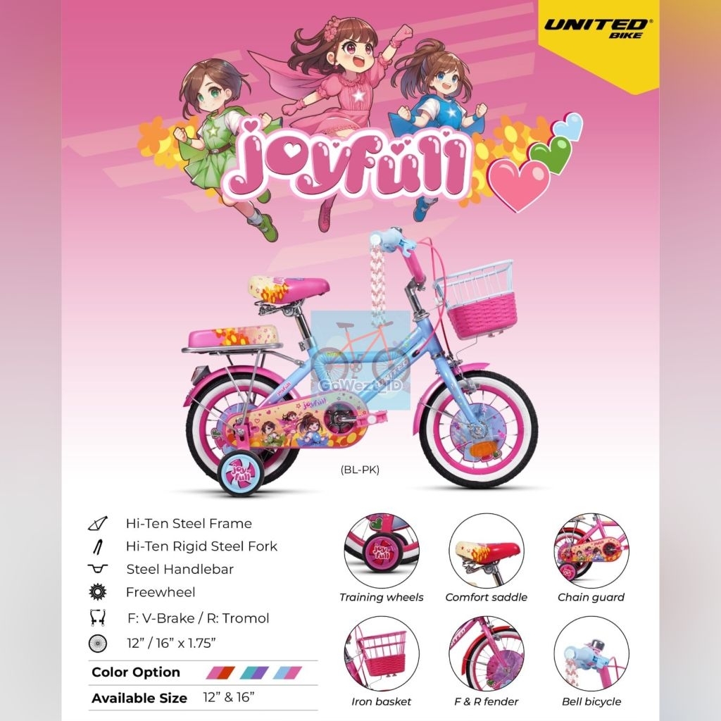 Sepeda Anak Perempuan Cewek Ukuran 12 16 18 United Joyfull Keranjang | High Quality
