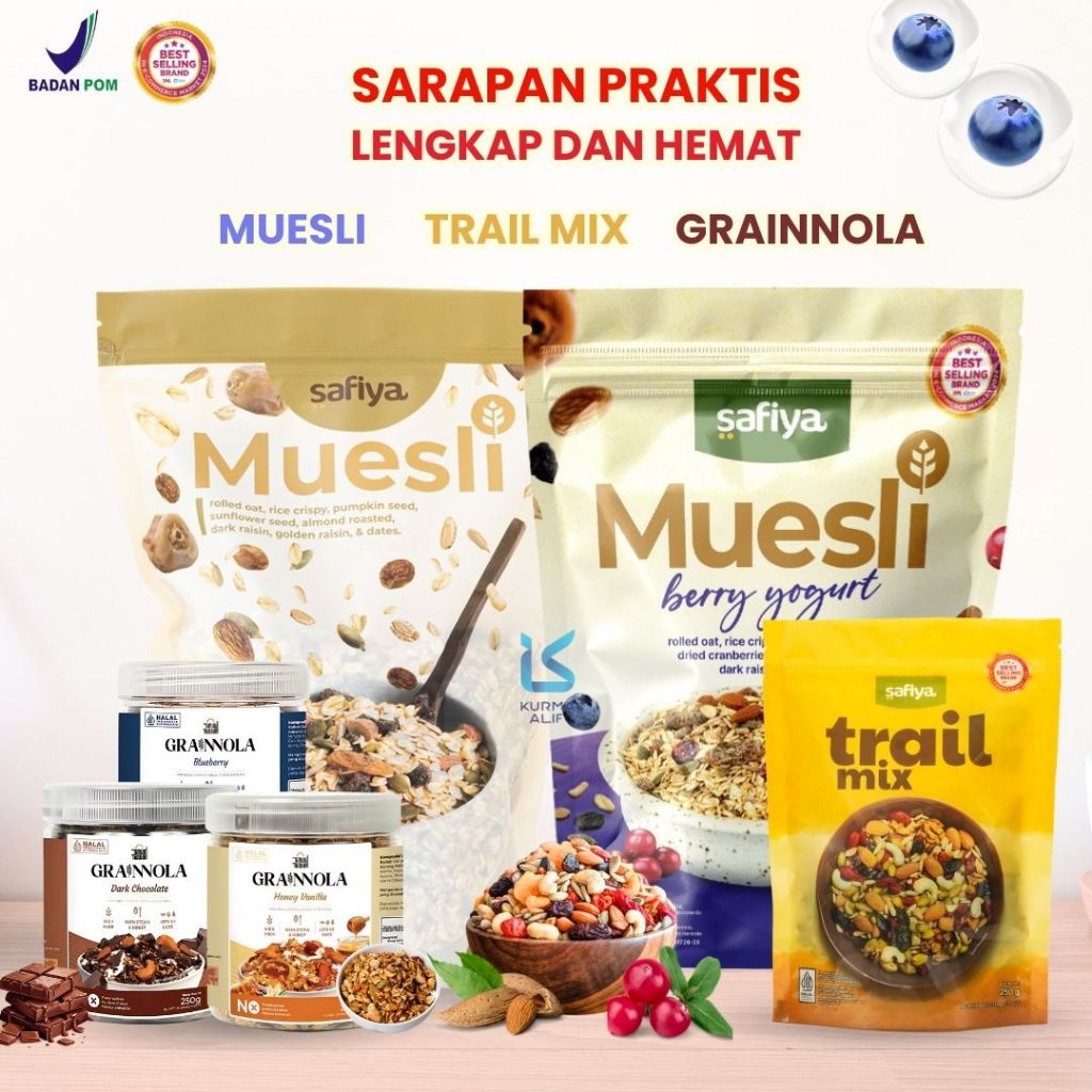 

[Breakfast Meals Diet] Oatmeal Muesli Safiya 500 gr + Trail Mix 250 gr + Granola Timur Tengah 250 gr