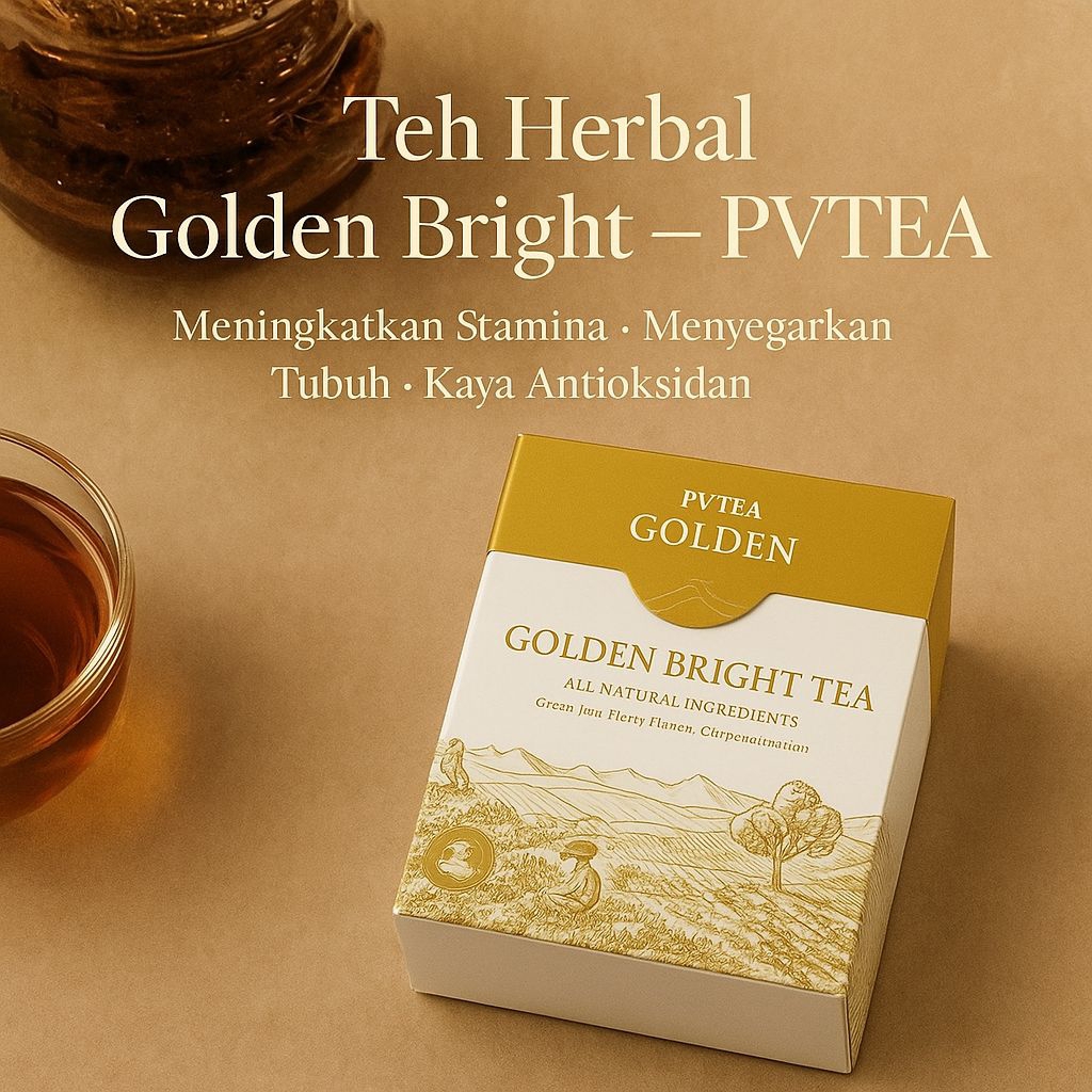 

Teh Herbal Golden Bright PVTEA - Teh Sehat Stamina, Menyegarkan Tubuh, Kaya Antioksidan