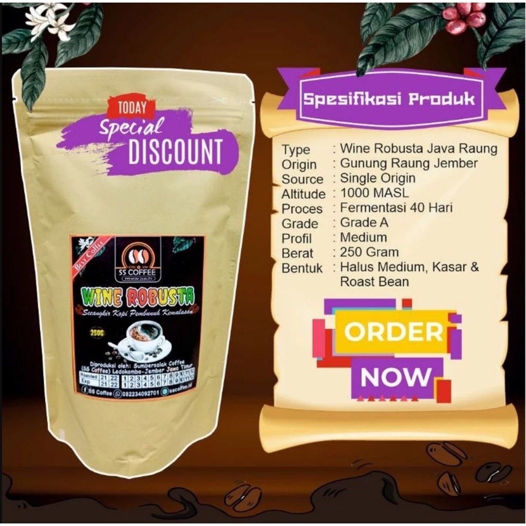 

Kopi Wine Robusta | 250 Gram | SS Coffee