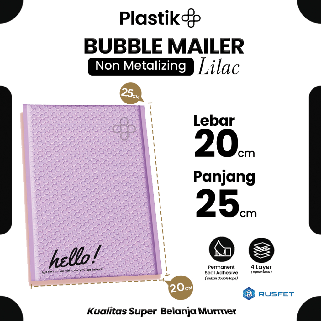 

Amplop Bubble Mailer Lilac Ungu 20 x 25 cm Rusfet Premium Satuan / Ecer Murah Hello Series