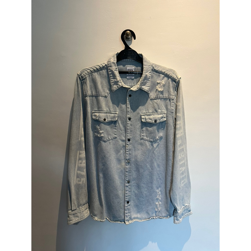 kemeja denim jeans zara