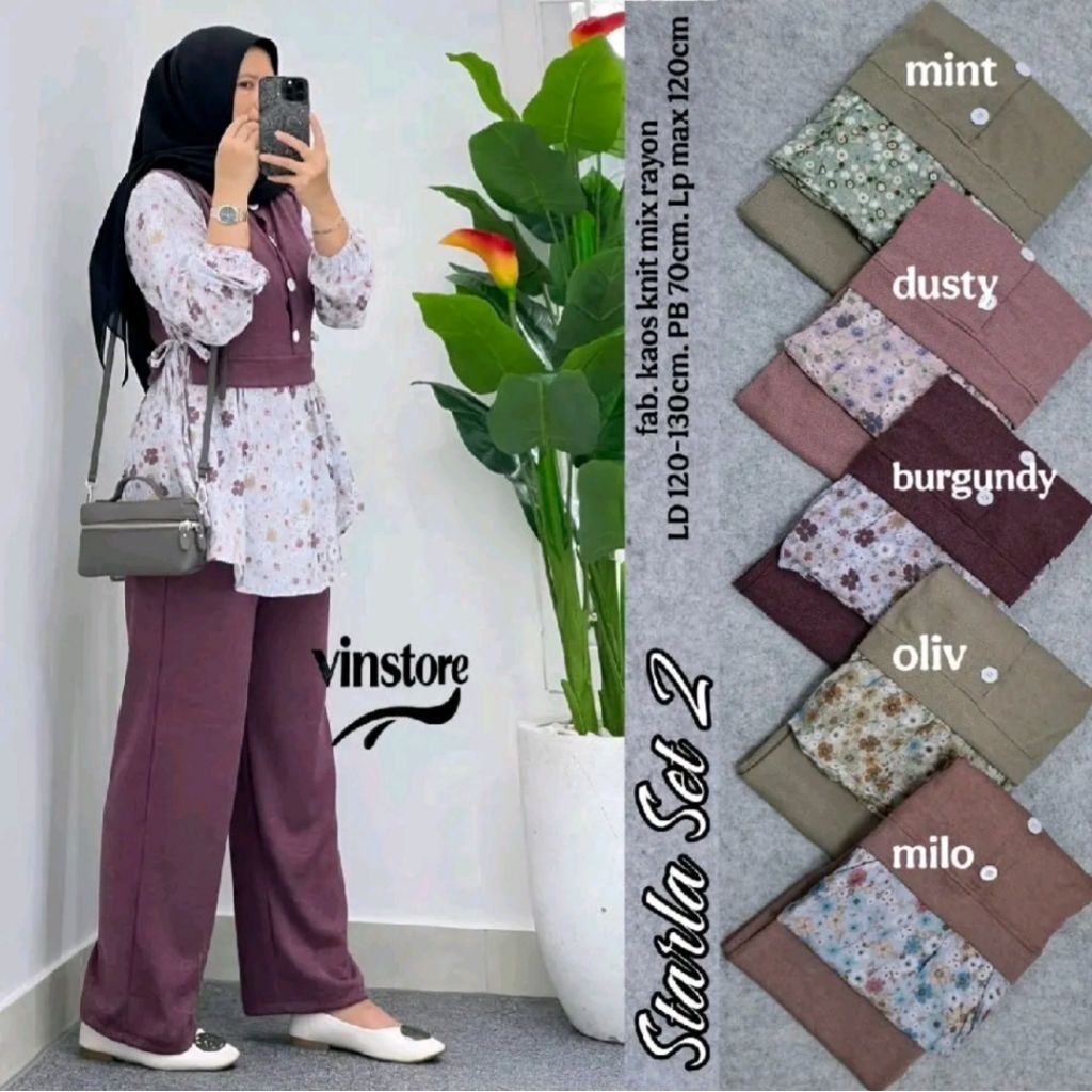 STARLA SET 2 SETELAN KNIT MIX RAYON MOTIP BUNYA