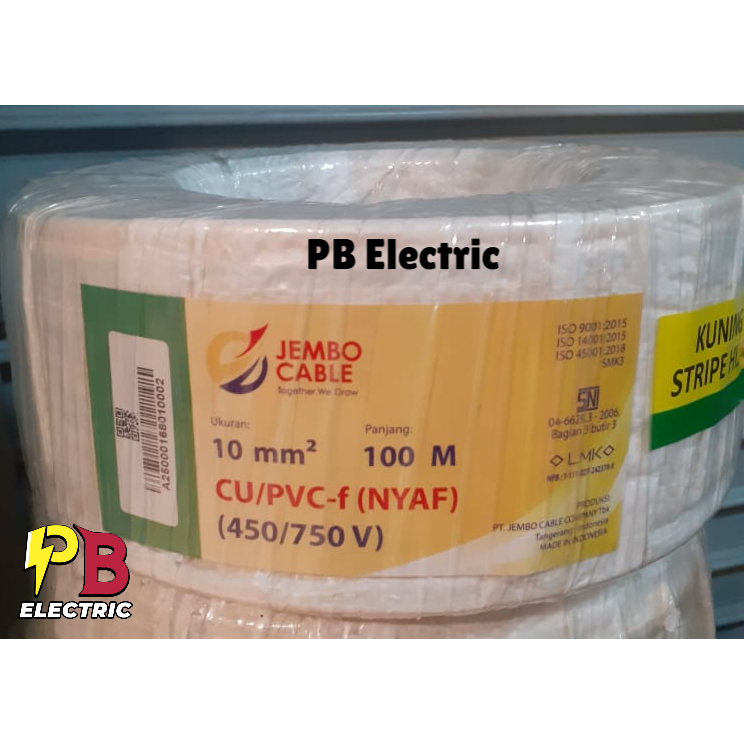 Kabel NYAF 10mm Jembo Kuning Hijau / Kabel NYAF 10 mm Kuning Hijau Jembo / Kabel Serabut 10 mm Jembo