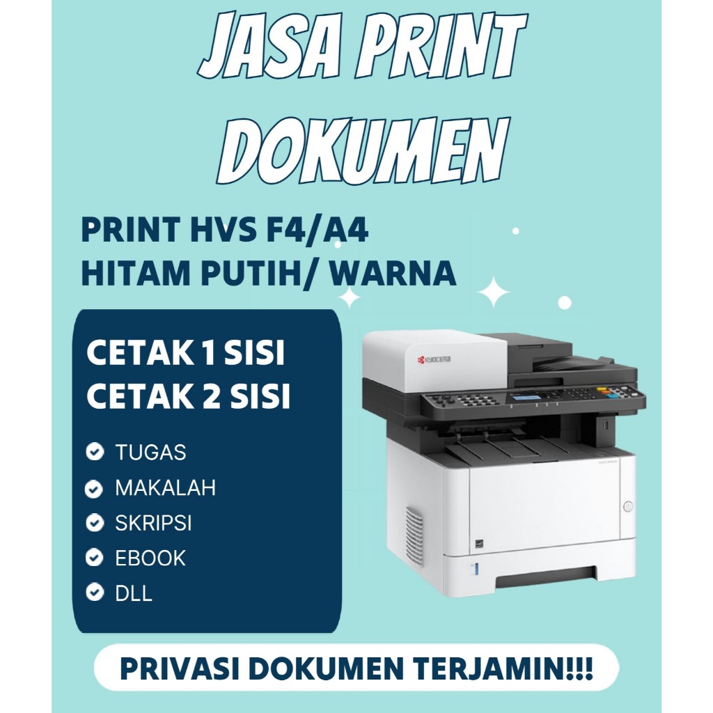 

PRINT A4/F4 - Cetak Tugas, Makalah Skripsi Hitam Putih / Warna