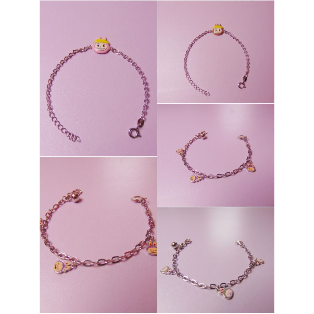 Gelang Rantai Anak Model Labubu Perak Asli 925/Gelang Anak/Perak Lapis Emas Putih