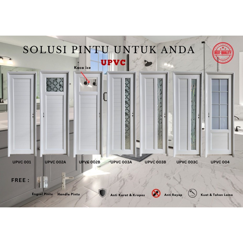 Pintu UPVC Putih Komplit Set / Pintu Kamar Mandi UPVC 70 x 200 cm / 70 x 195 cm