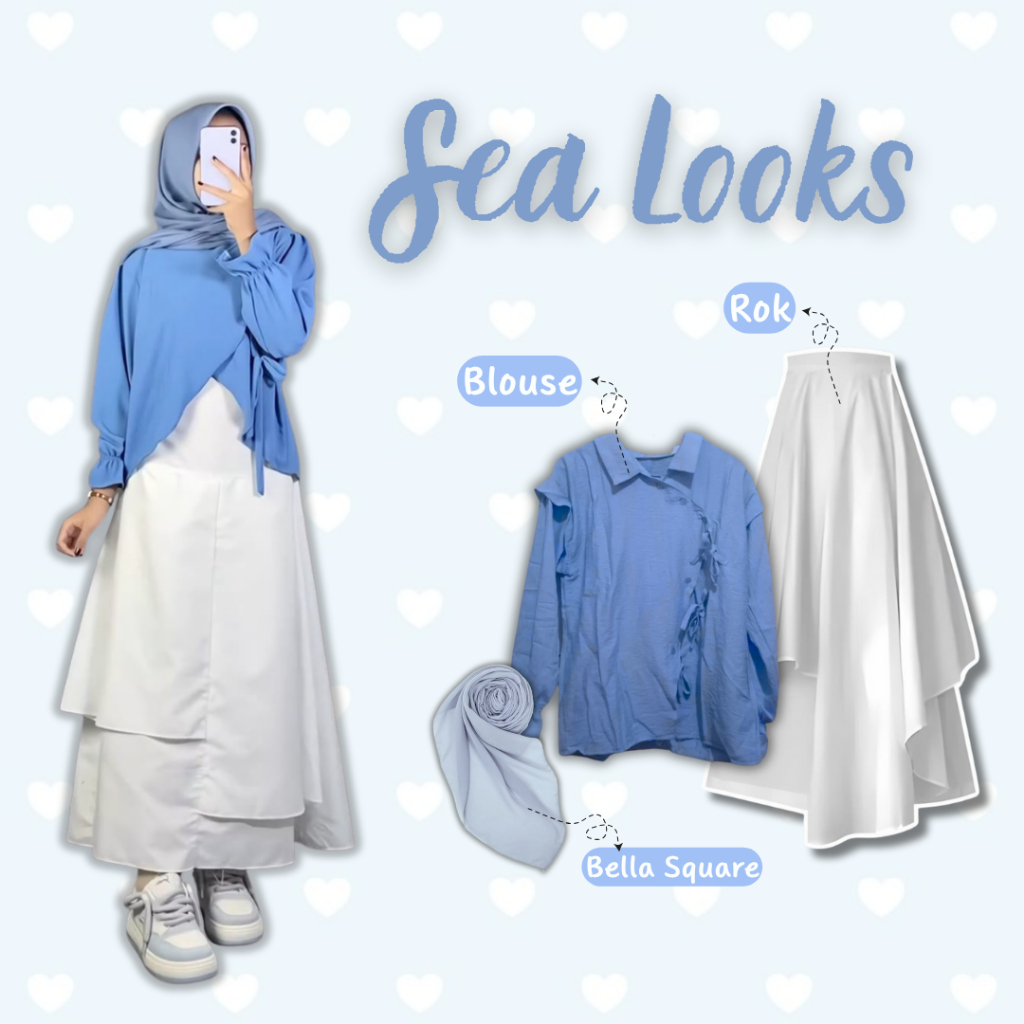 Setelan Baju Remaja 3in1 Kekinian / Blouse Polo Linen + Rok Twistcone + Hijab / Outfit Hijab Feminim