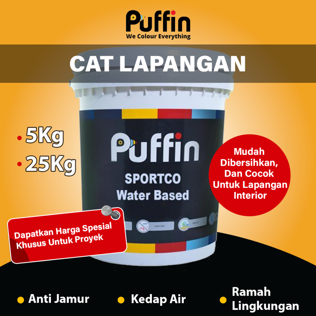 Puffin Paint Cat lapangan waterbased Puffin Sportco 5kg dan 25kg cat lantai cat jalan