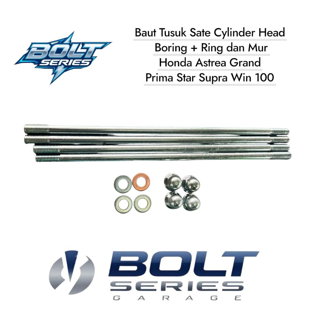 Baut Tusuk Sate Cylinder Head Boring + Ring dan Mur Honda Astrea Grand Prima Star Supra Win 100