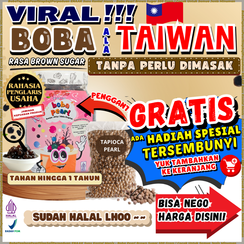 

BobaTapiocaPearlSiapSajiPerpaduan ENAAK Susu Kental Manis - Boba Pearl Brown Sugar 500 Gram | Cocok Untuk Semua Jenis Minuman