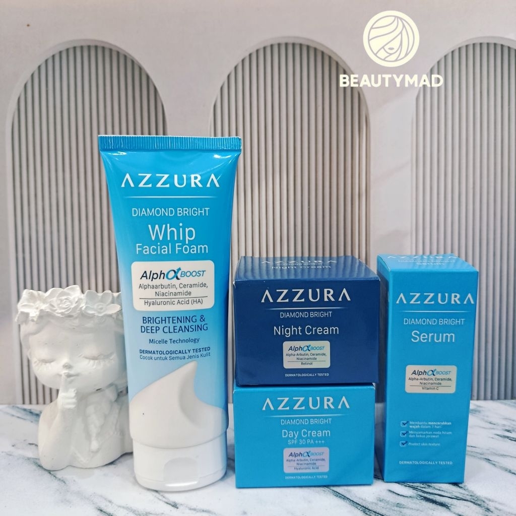 AZZURA Diamond Bright Paket 4 Macam Kulit Berminyak ( Whip Ff 100g, Serum 20ml, DC 30g, NC 30g )