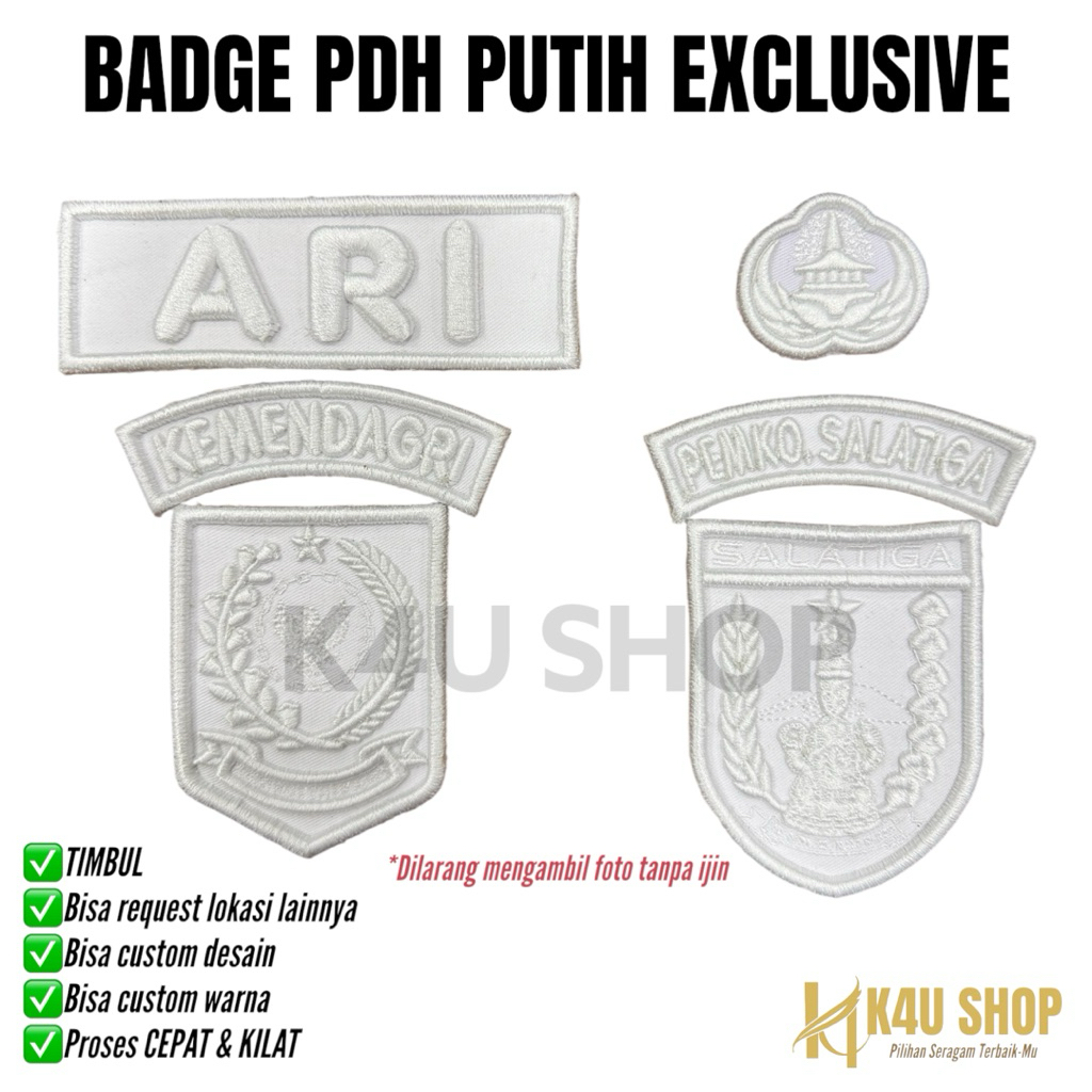 Bordir PDH Khaki dan Putih Timbul Premium Badge Keki Khaki PNS ASN Timbul Badge Putih Timbul