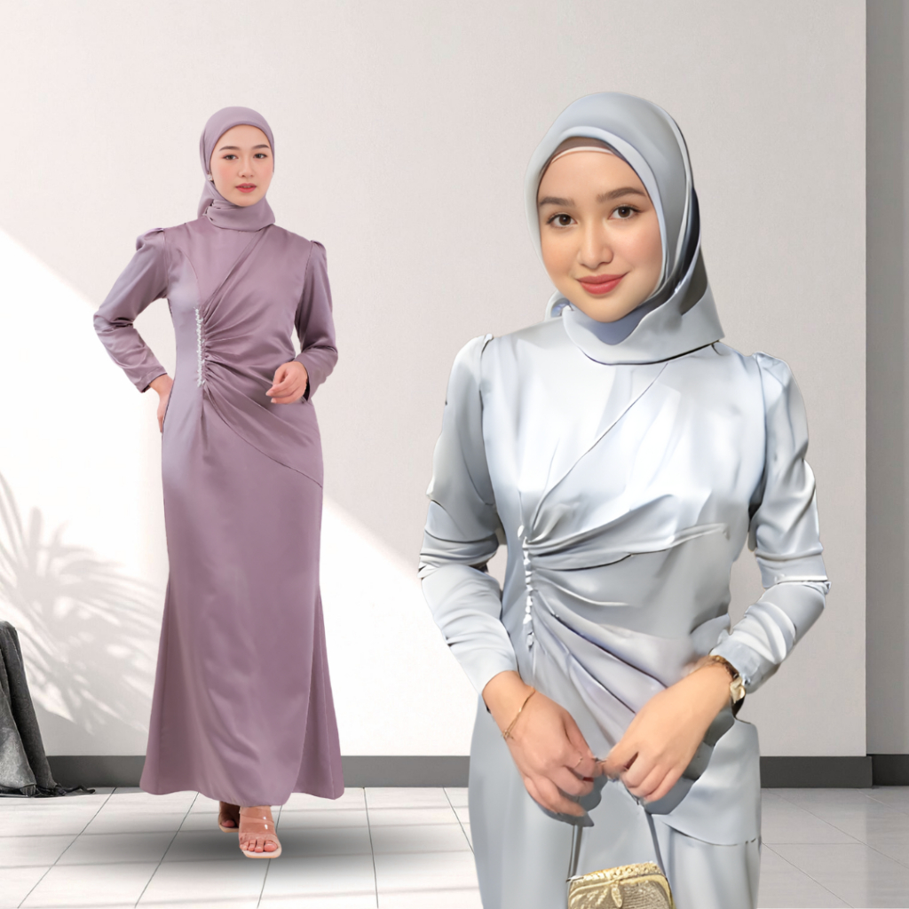 WEDDING DRESS PINK ADHIVA | SERAGAM BRIDESMAID PREMIUM PARTY KONDANGAN SATIN SILK MEWAH ELEGAN NYAMA