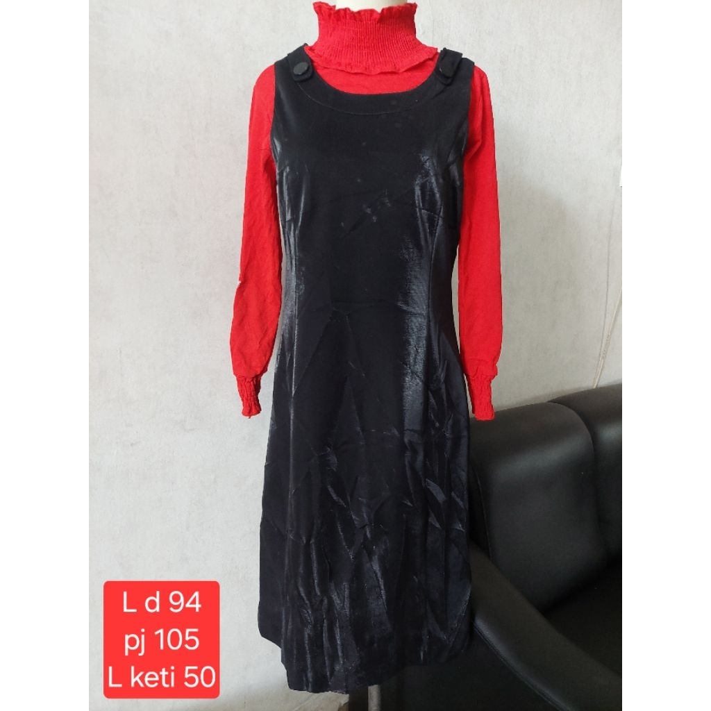 Dres Overall hitam dress ol hitam bahan katun shimmer size M