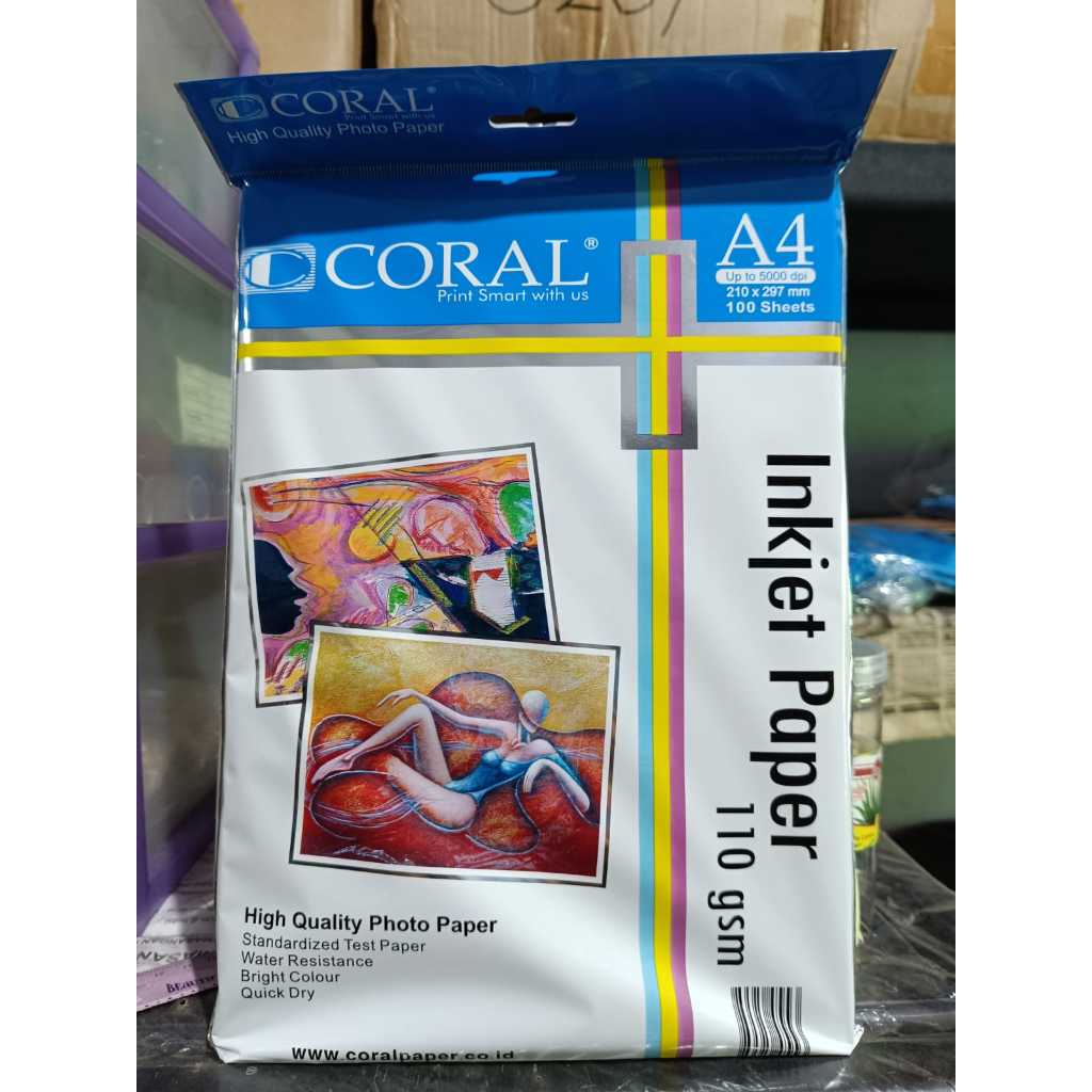 KERTAS FOTO INKJET A4 110 GSM 100 LEMBAR CORAL PHOTO PAPER / KERTAS CORAL