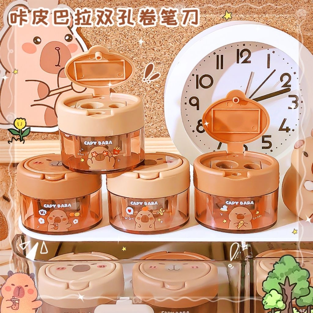 

(PF009) Capybara double hole pencil sharpener | Rautan pensil kayu 2in1 peruncing pensil / Serutan Pensil / Rautan Pensil unik 2 lubang