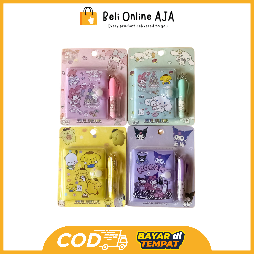 

BOA Mini Klip Note Book and Pen / Buku Diary Kancing Sanrio / Cute Mini Note Book 2 in 1 / Set Memo Diary Motif Sanrio Y3434