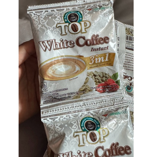 TOP WHITE COFFEE 21GR – KOPI INSTAN RASA WHITE COFFEE (1 Renteng isi 10 Sachet)