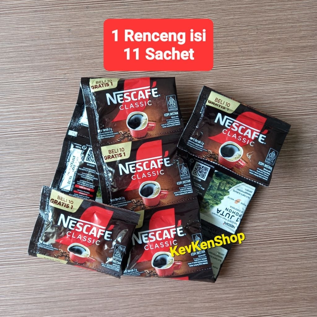 

Kopi NESCAFE Classic Hitam Black Coffee Harga per Renceng isi 10 free 1 total 11 Sachet