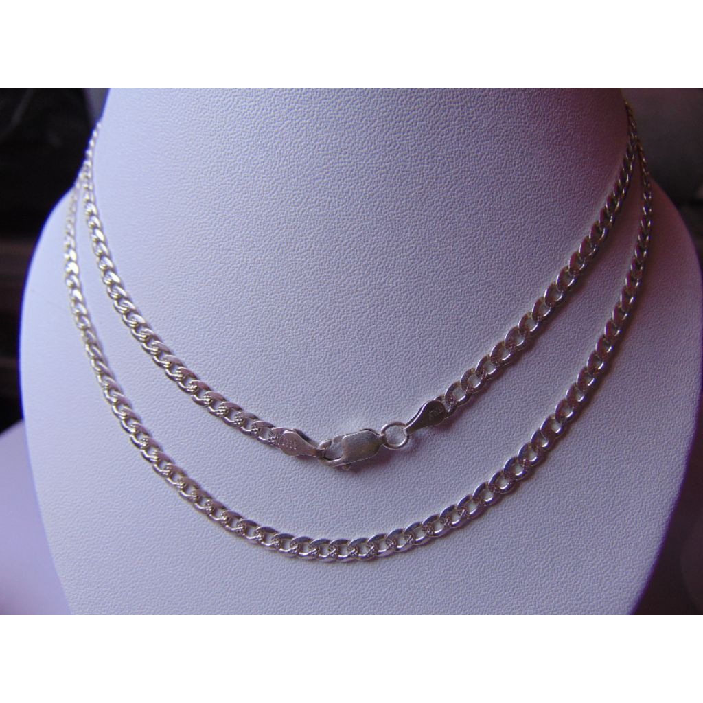 Kalung Pria Model Rantai Curb Perak Asli 925/Kalung Pria Dewasa/Perak Lapis Emas Putih/Kalung Rantai