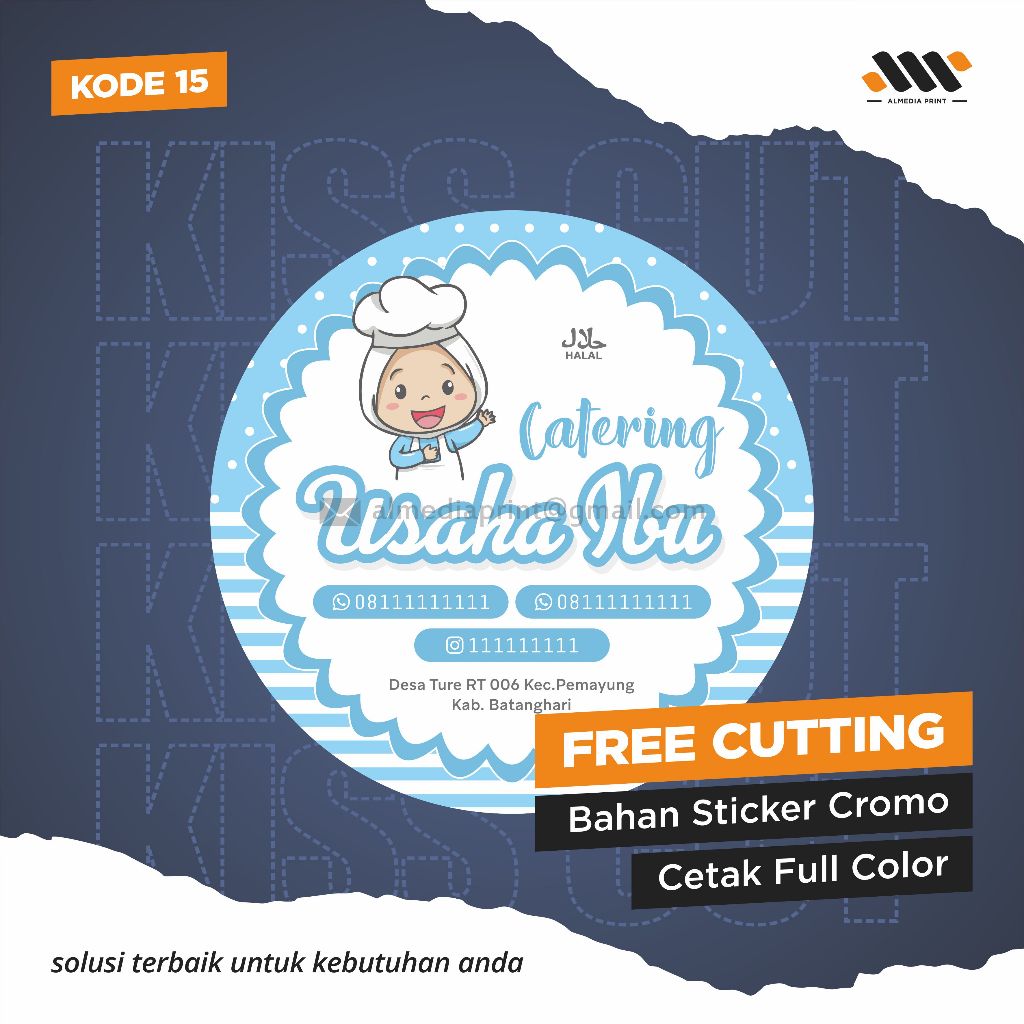 

(Isi 45-150 PCS) Cetak Stiker Cromo Vinyl Produk Kemasan Label Stiker Makanan Minuman (Free Cutting)