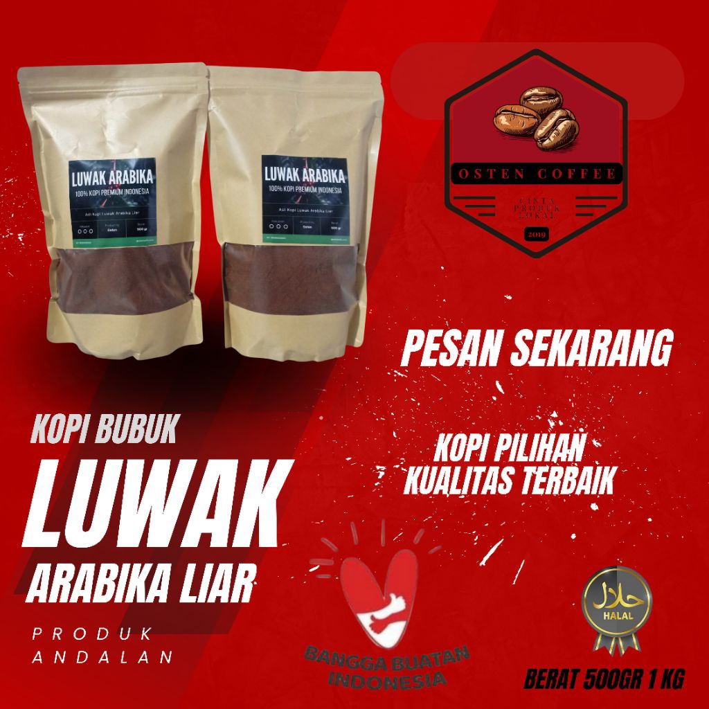 

KOPI BUBUK LUWAK ARABIKA LIAR PREMIUM ROASTBEAN SANGRAI 500gr 1KG