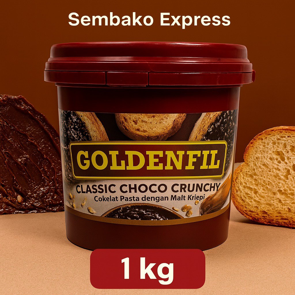 

Goldenfil Classic Choco Crunchy 1 Kg – Pasta Cokelat dengan Malt Krispi