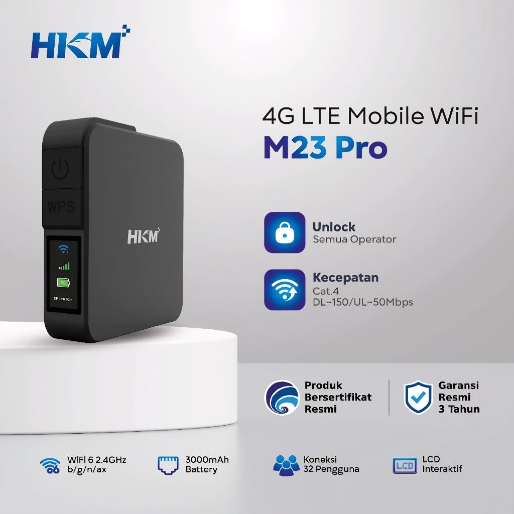 Modem Mifi HKM M23 Pro Wifi 4G LTE Mobile support all Operator , Bypass dan 3000 mAh baterai