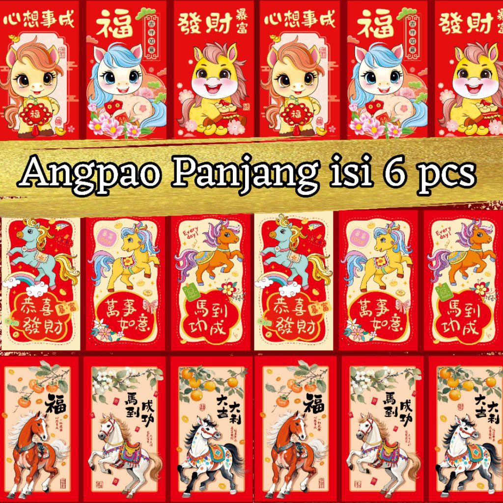 

Angpao panjang imlek 2026 tahun kuda / hong bao merah ampao