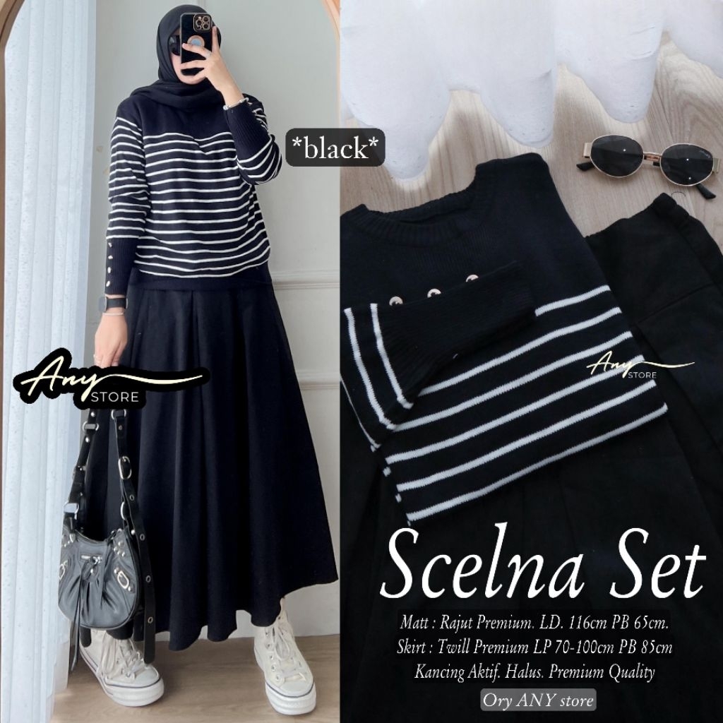 (COD set dewasa) Scelna set ORI ANY// setelan Wanita dewasa bahan rajut import bestseller