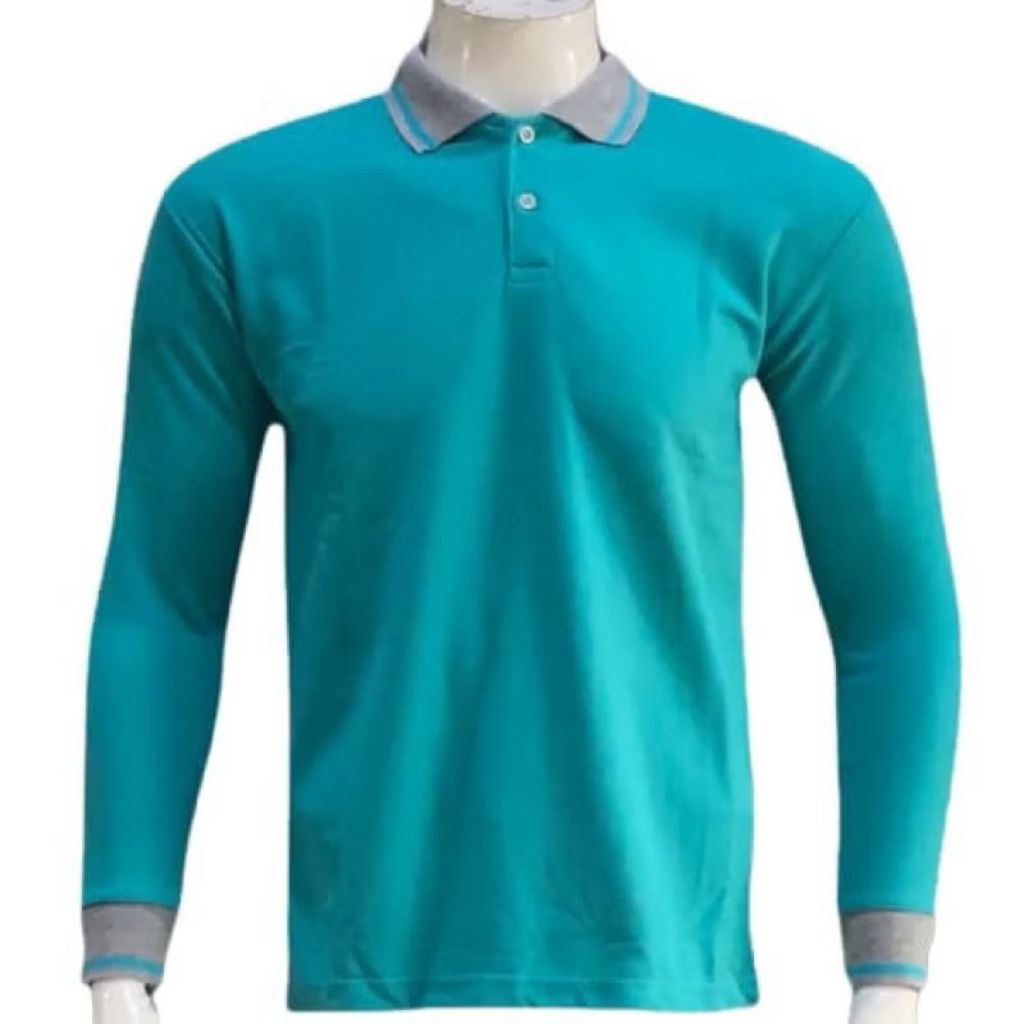 KAOS KERAH KRA LENGAN PANJANG POLOS WARNA BIRU MUDA LAUT