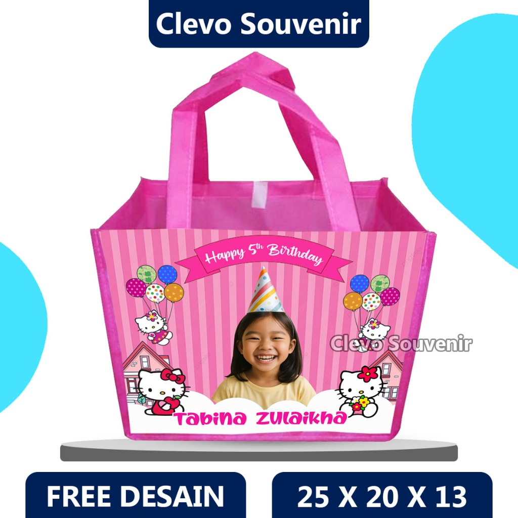 

Goodie Bag Ultah Anak Custom Foto Nama Kartun Hello Kitty