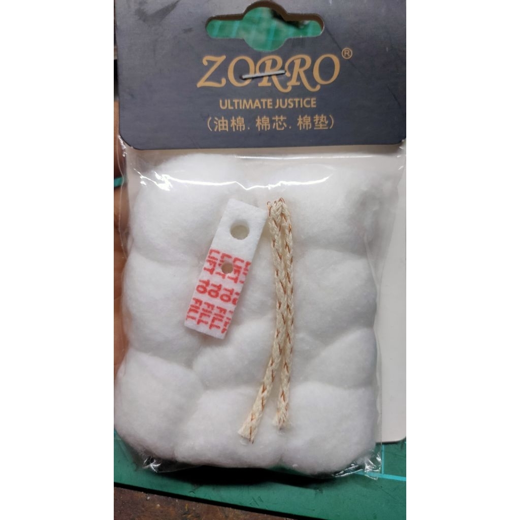 ORIGINAL Zorro Paket EKONOMIS 3in1 Kapas/Cotton, Sumbu/Wick & Tutup Bawah/Felt Kit Insert Korek Zipp