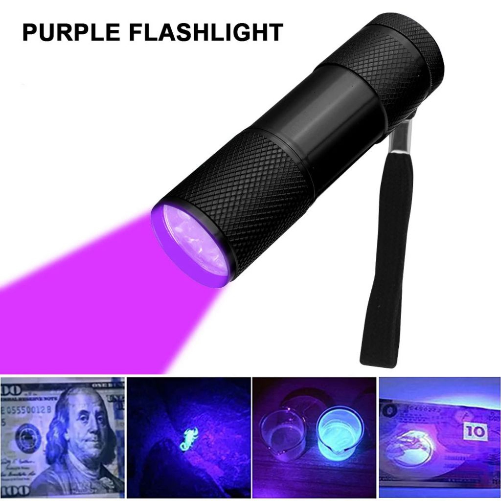 Senter UV Ultraviolet Flashlight 395nm IPX4 9 LED 2W - alat cek uang dokumen