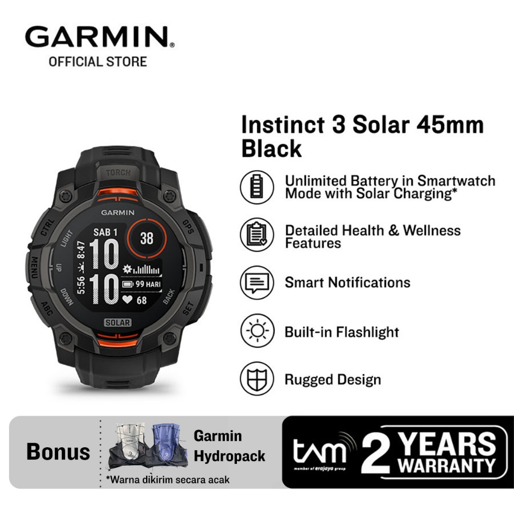 Garmin Instinct 3 Solar - Smartwatch GPS Rugged 45mm Black Charcoal
