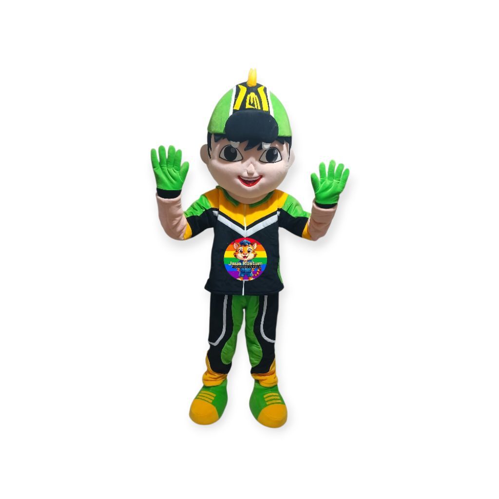 Kostum badut karakter boboiboy hijau dan merah