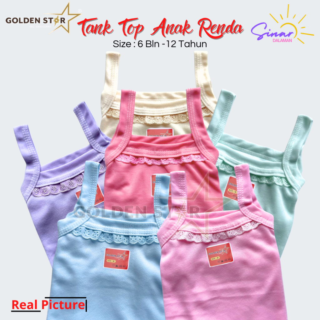6 Pcs Singlet Anak Perempuan Renda Kaos Dalam Anak dan Remaja Kaos Kutang Anak Perempuan