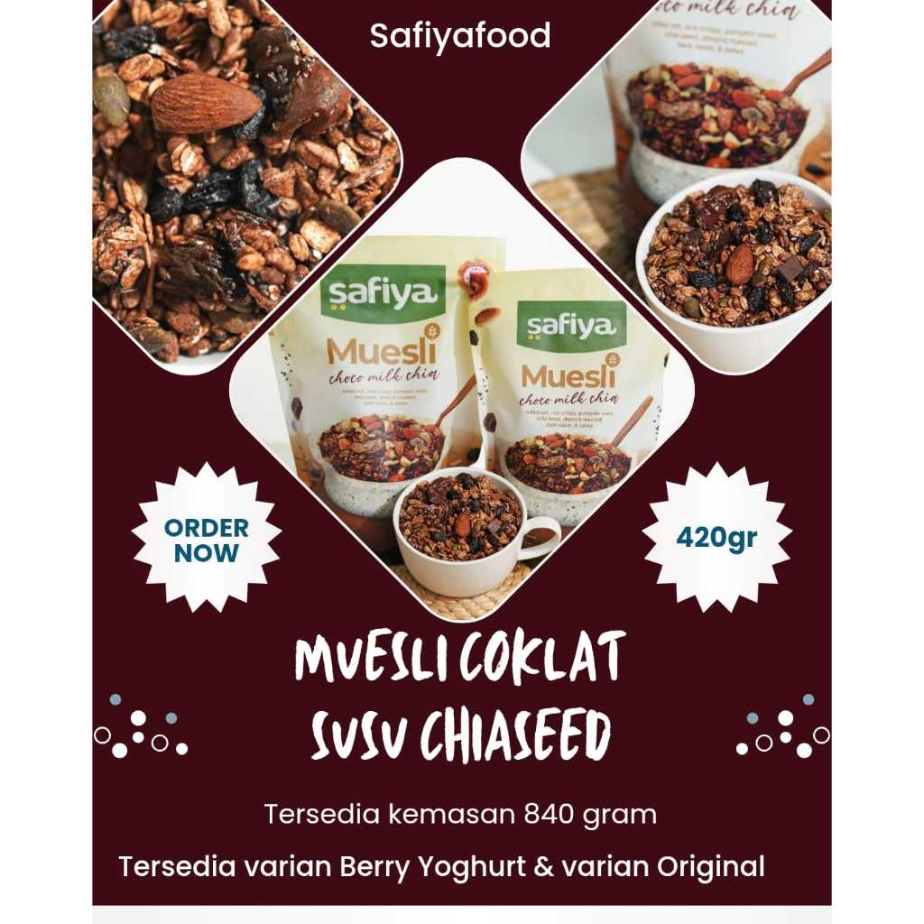

Safiya Muesli Coklat Susu Chiaseed 420Gram Sereal Oatmeal Diet Premium | Muesli Coklat Susu Chiaseed