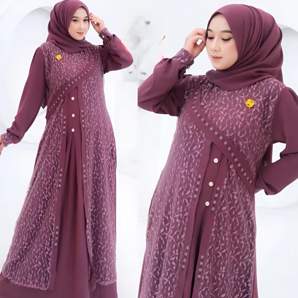 Gamis Free Hijab Pashmina Brukat Pesta Kondangan Wanita Zalfa Dress Lebaran Mewah Elegan Baju Jumbo 
