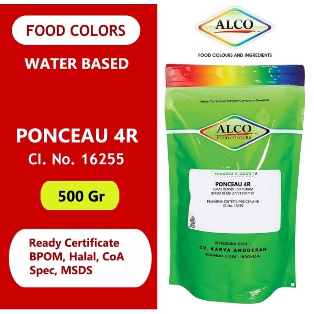 

Pewarna Makanan Kue Bubuk ALCO 500 gr Mixing Colour ponceau