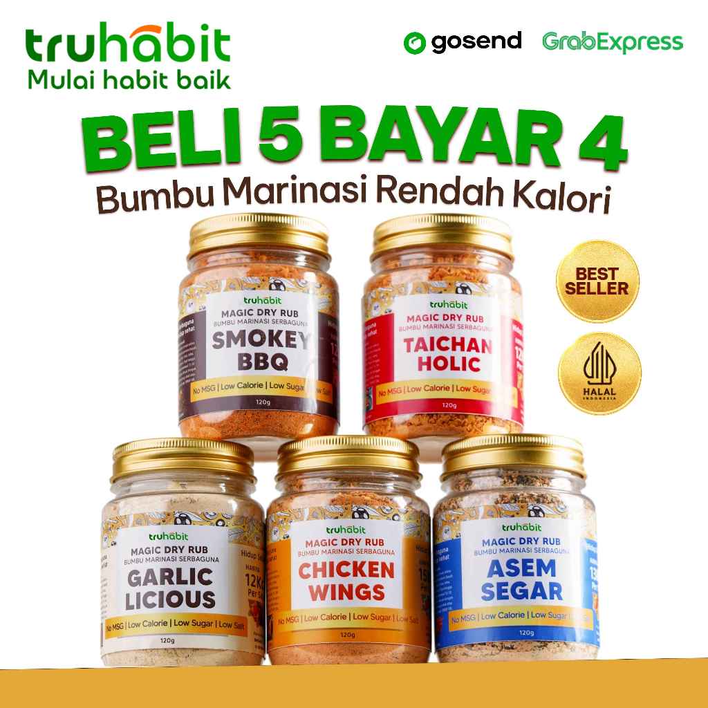 

TRUHABIT: MAGIC DRY RUB - PAKET HEMAT BERLIMA (5) | Bumbu Diet | Bumbu Instan | Dry Rub Bumbu Marinasi Ayam & Daging Diet | Bumbu Dapur Bubuk Lengkap Tanpa MSG & Pengawet | Rendah Kalori