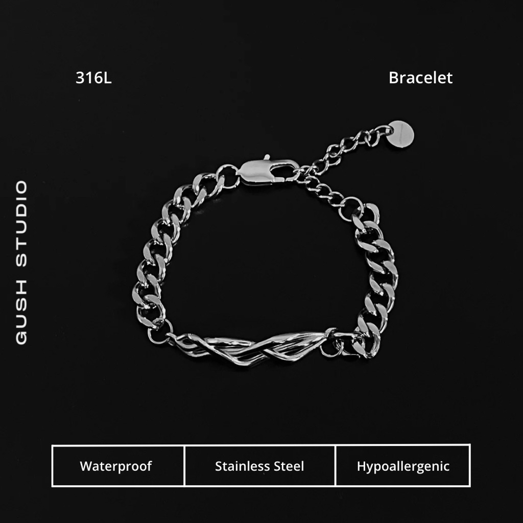 GUSH STUDIO Jordan Bracelet - Stainless Steel Anti Karat Silver Gelang Rantai Jewelry Pria Wanita