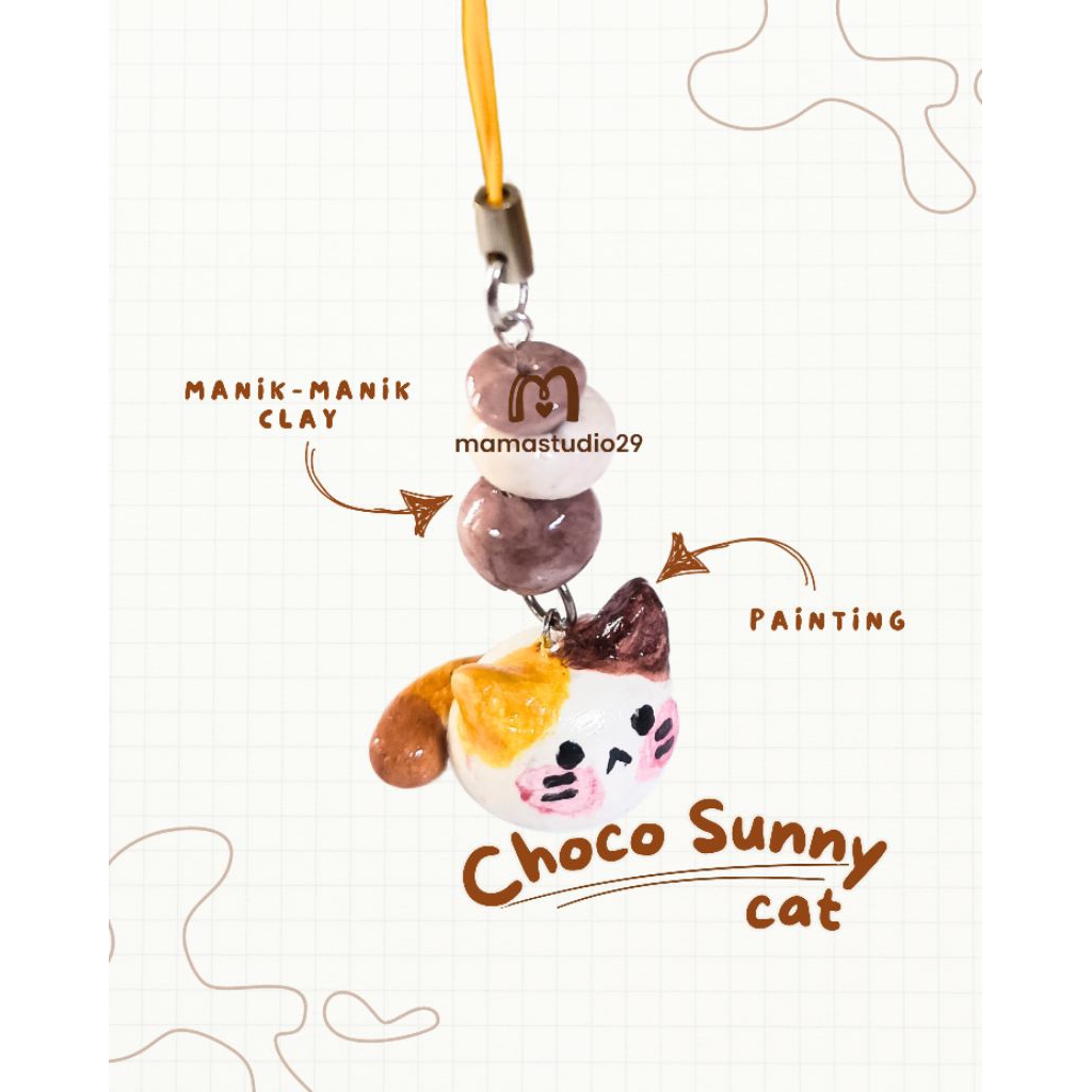 Choco Sunny Cat-gantungan kunci clay handmade | phone charm kucing lucu | gantungan hp kawaii | char