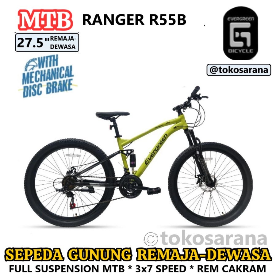 Evergreen Ranger R50B R50J 26" R55B 27.5" MTB 3x7 Kecepatan Rem Cakram Rangka Baja Karbon Tinggi Sus