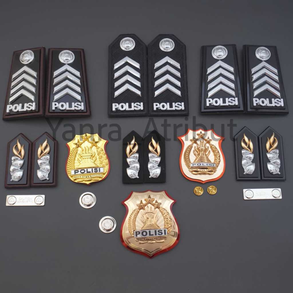 Pangkat Bripka Polri Bintara Pdh Pdu List Coklat Merah Kewenangan Monogram Pin kerah Padi kapas poli