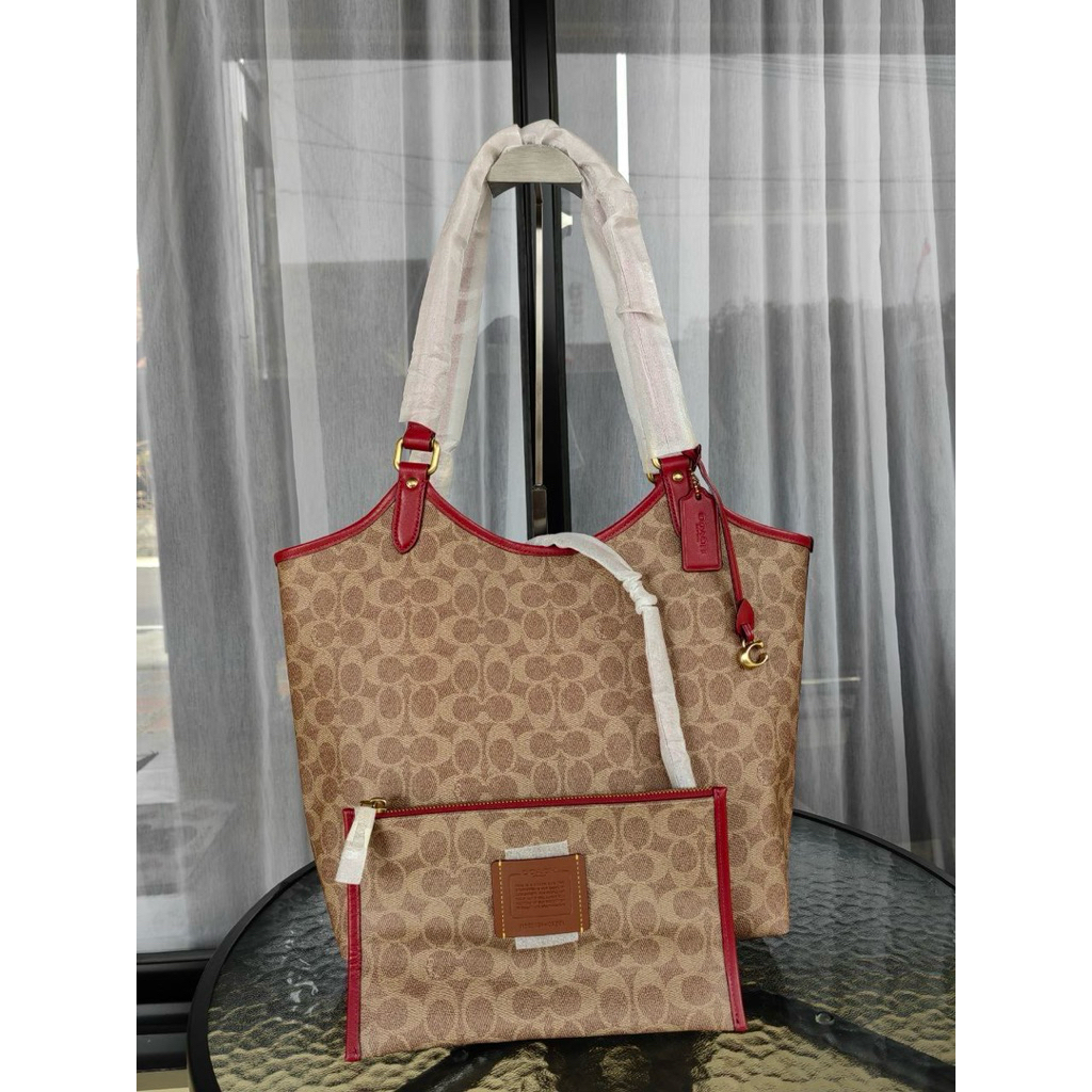 Coach Day Tote Signature Tan Rust