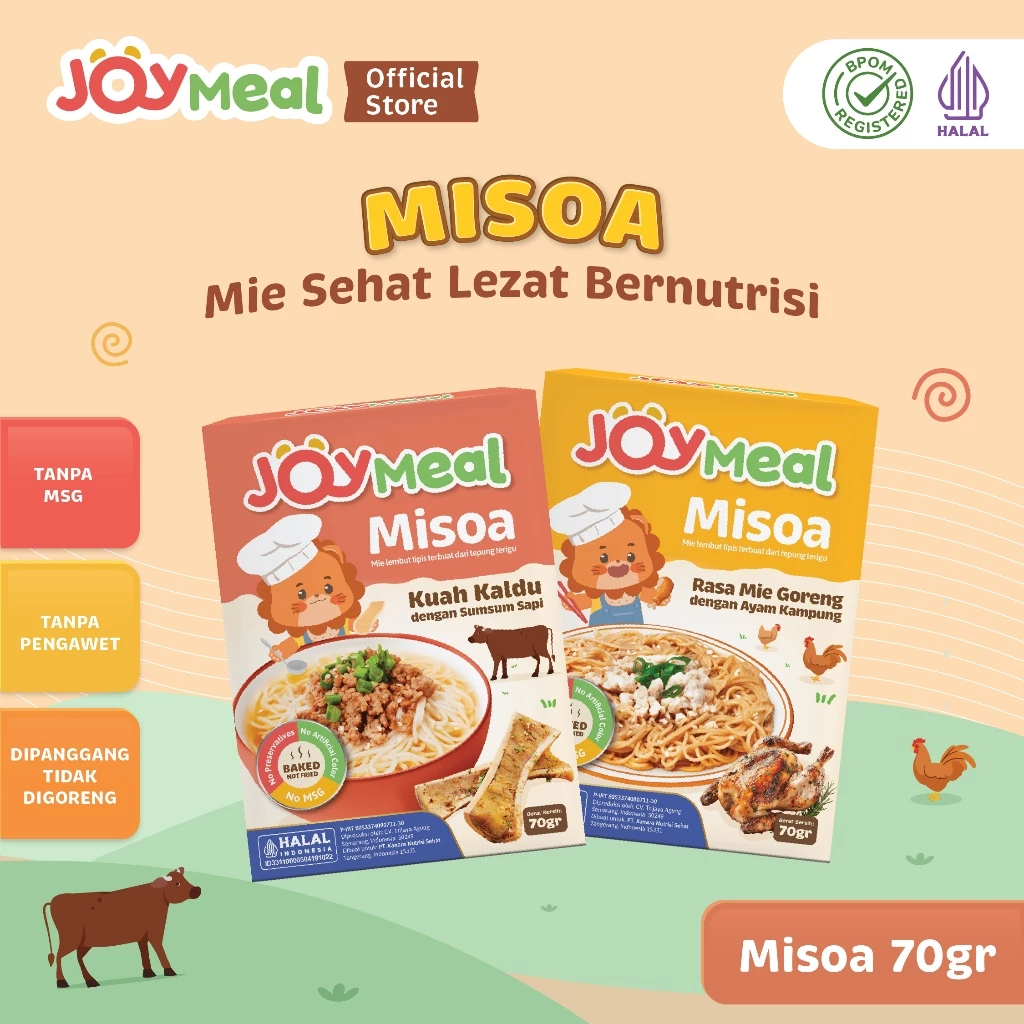 

Joymeal - Misoa 70gr | Mie Sehat Lezat Bernutrisi Rasa Kuah Kaldu Sumsum Sapi dan Rasa Mie Goreng Ayam Kampung
