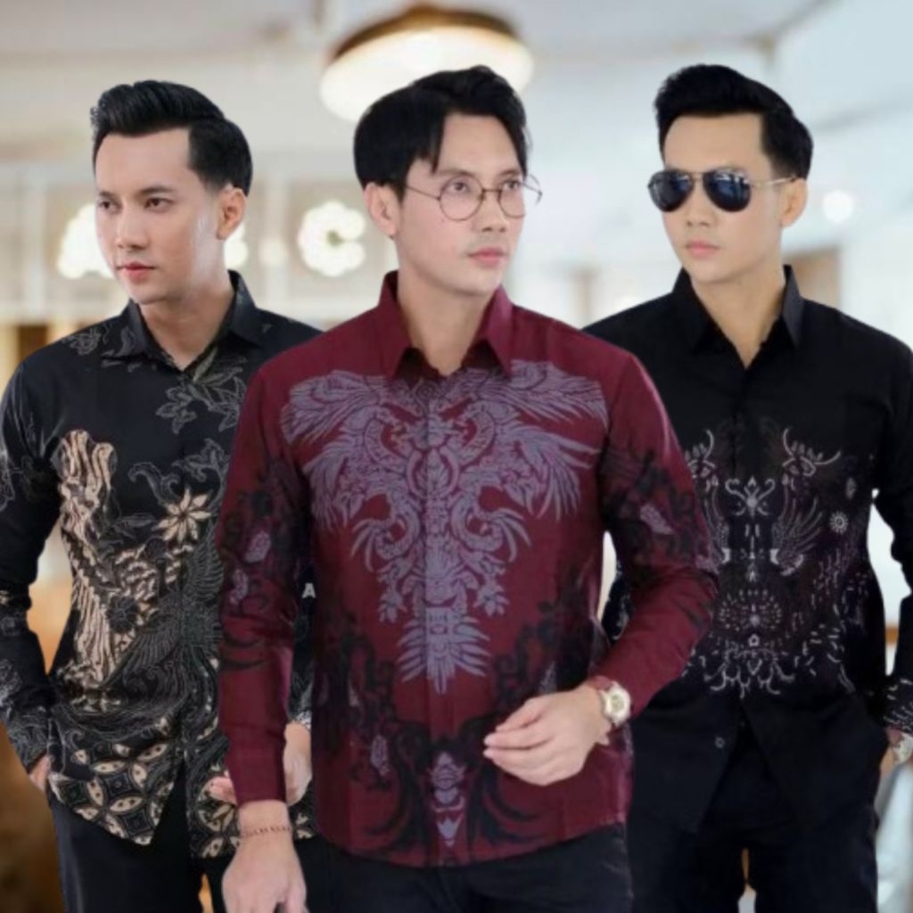 Kemeja Batik Pria Lengan Panjang Maroon Hitam Batik Pria Lengan Panjang