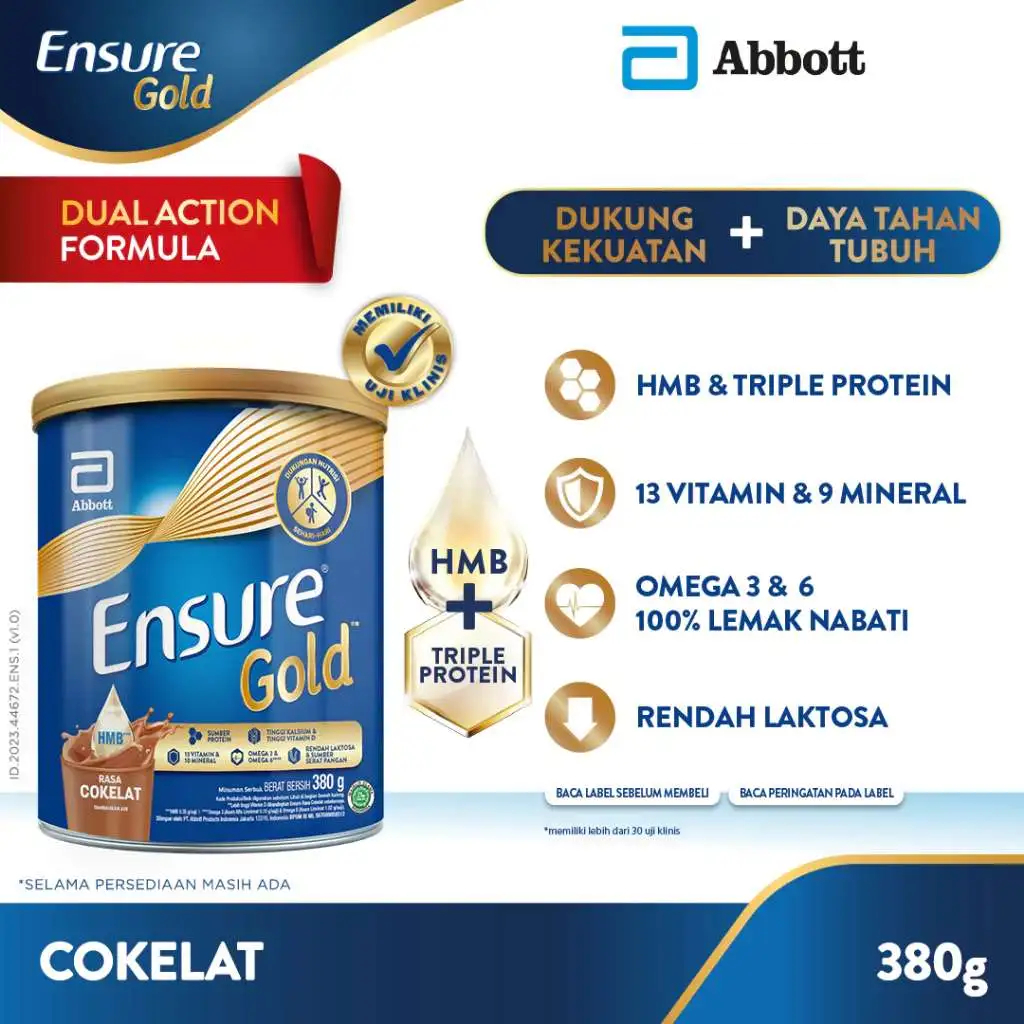 

ENSURE Gold 380g - Susu Nutrisi Tinggi Protein dan Kalsium, Rendah Gula